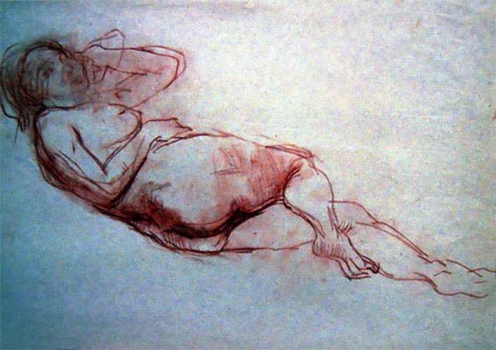 Drawing and Sketches for sale - "Lying Nude" by Dumitru Verdianu