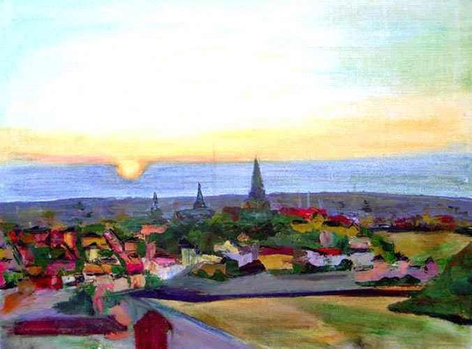 landscape painting for sale "Sunset in Stockholm" (oil on canvas) - by Dumitru Verdianu